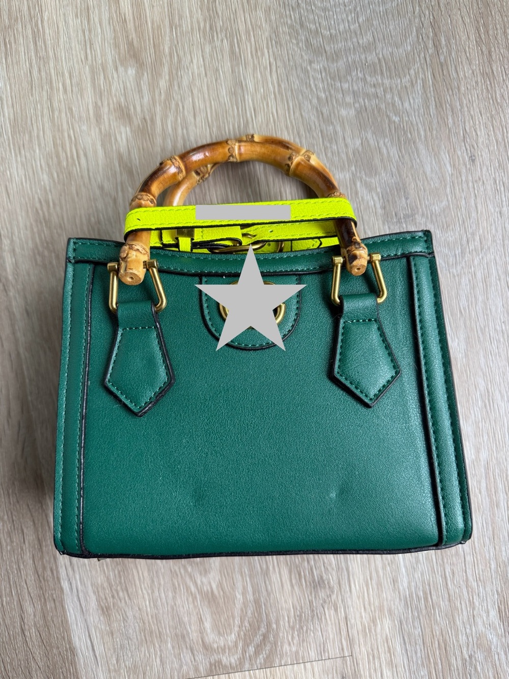 GG Green Leather Top-Handle Bag with Bamboo Handle